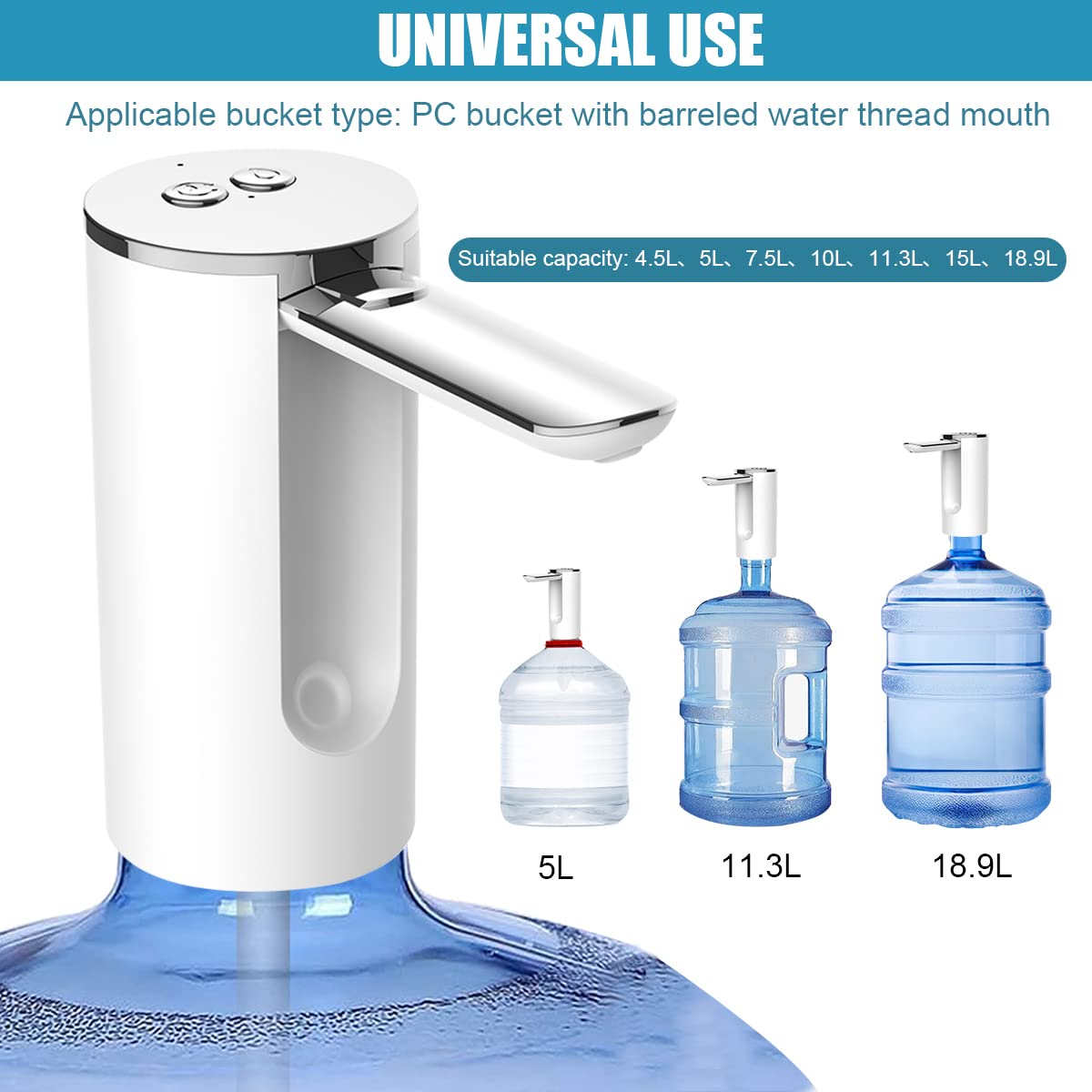 Supvox Cordless Electric Water Pump - with Fold Down Spout Universal Water Bottle Pump Dispenser for 1-5 Gallon Water Can Automatic Water Bottle Pump for Home Office Camping(Whit) Supvox Cordless Electric Water Pump - with Fold Down Spout Universal Water Bottle Pump Dispenser for 1-5 Gallon Water Can Automatic Water Bottle Pump for Home Office Camping(Whit)
